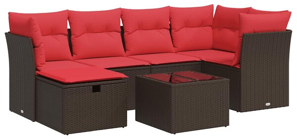 7 részes barna polyrattan kerti ülőgarnitúra párnákkal