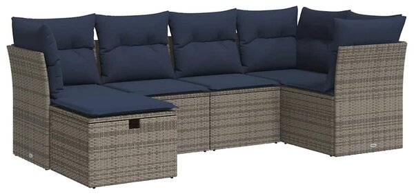 6 részes szürke polyrattan kerti ülőgarnitúra párnákkal