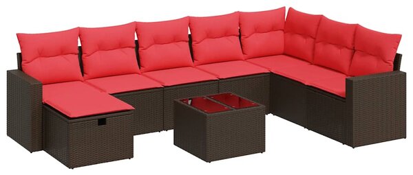 9 részes barna polyrattan kerti ülőgarnitúra párnákkal