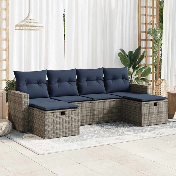 6 részes szürke polyrattan kerti ülőgarnitúra párnákkal