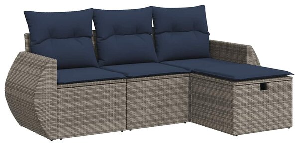 4 részes szürke polyrattan kerti ülőgarnitúra párnákkal