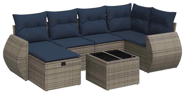 7 részes szürke polyrattan kerti ülőgarnitúra párnákkal