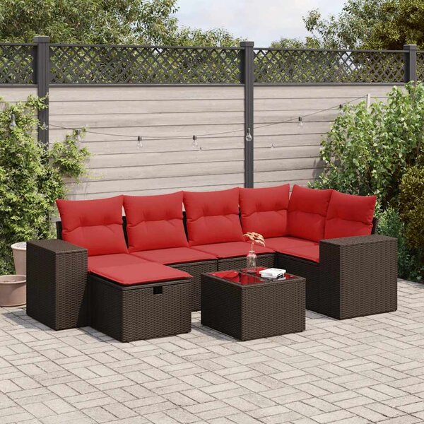 7 részes barna polyrattan kerti ülőgarnitúra párnákkal