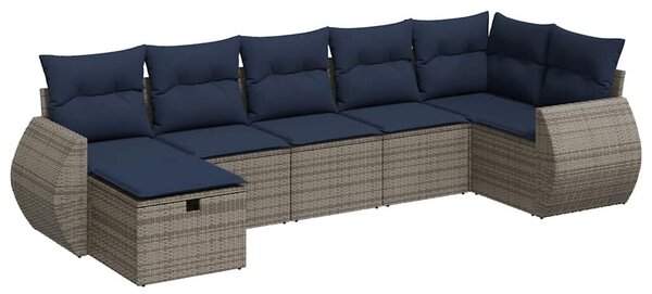 7 részes szürke polyrattan kerti ülőgarnitúra párnákkal