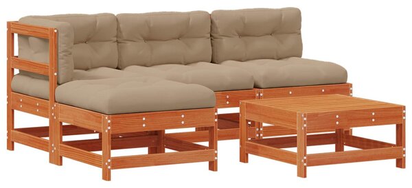 Kerti lounge szett 5 pcs Viaszbarna Tömör Fenyőfa