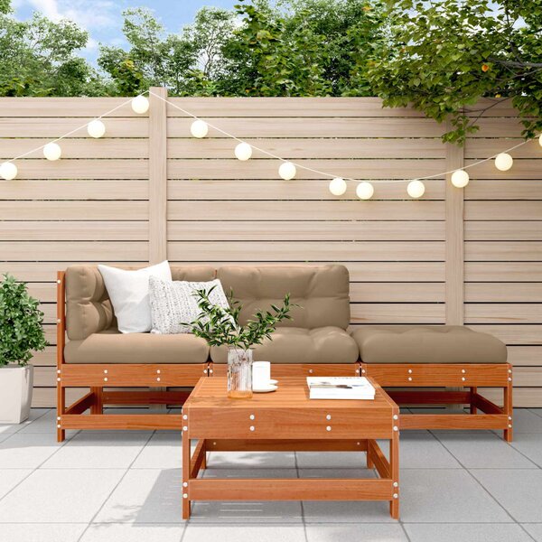 Kerti lounge szett 4 pcs Viaszbarna Tömör Fenyőfa