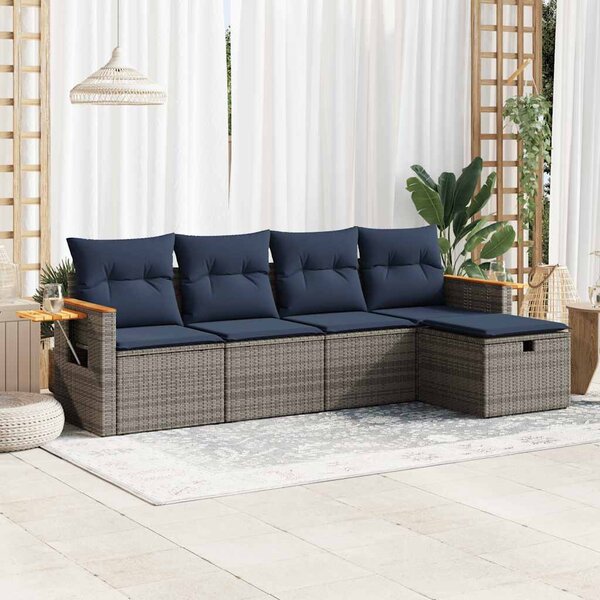 5 részes szürke polyrattan kerti ülőgarnitúra párnákkal