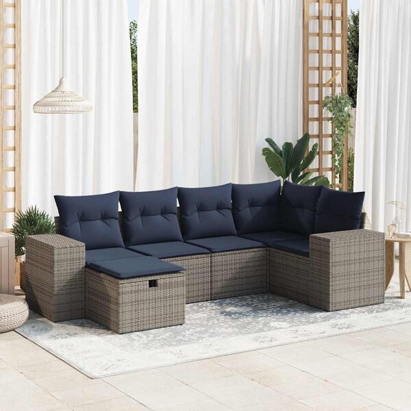 6 részes szürke polyrattan kerti ülőgarnitúra párnákkal