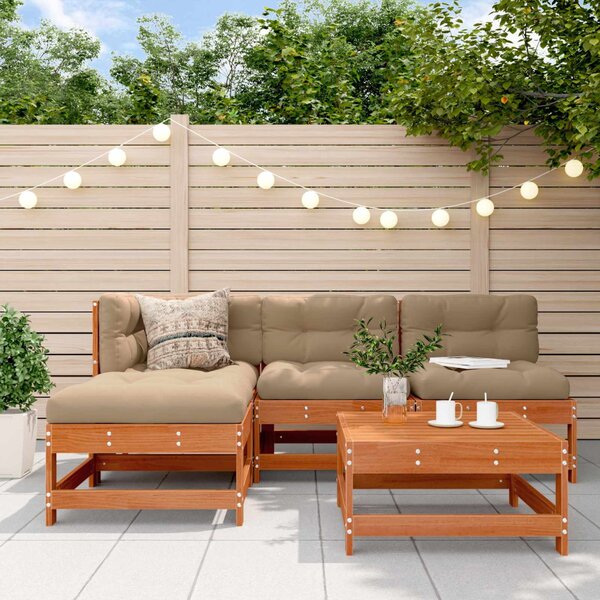 Kerti lounge szett 5 pcs Viaszbarna Tömör Fenyőfa