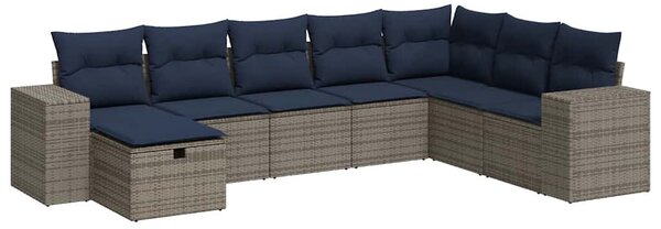 8 részes szürke polyrattan kerti ülőgarnitúra párnákkal