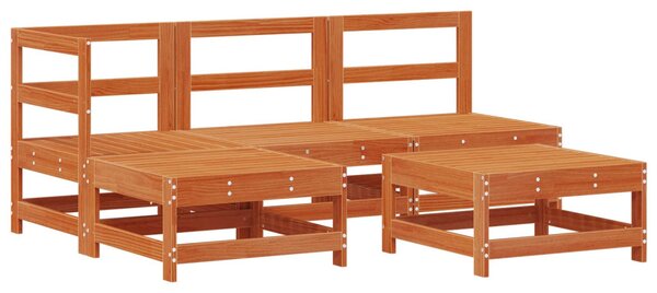 Kerti lounge szett 5 pcs Viaszbarna Tömör Fenyőfa