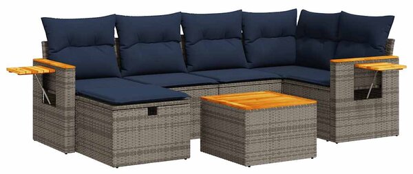 7 részes szürke polyrattan kerti ülőgarnitúra párnákkal
