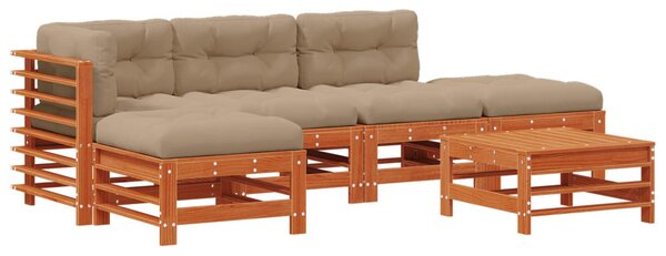 Kerti lounge szett 6 pcs Viaszbarna Tömör Fenyőfa