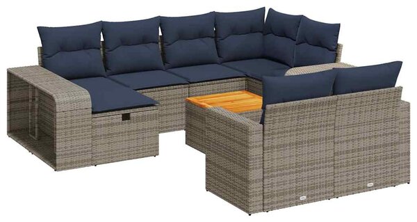 11 részes szürke polyrattan kerti ülőgarnitúra párnákkal