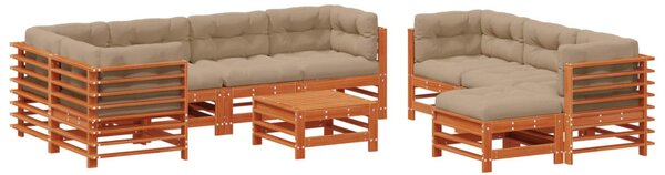 Kerti lounge szett 10 pcs Viaszbarna Tömör Fenyőfa