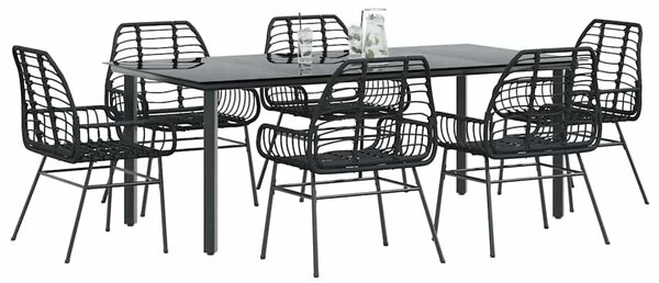 7 részes fekete polyrattan üveg kerti étkezőgarnitúra