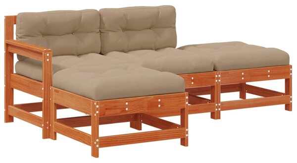 Kerti lounge szett 4 pcs Viaszbarna Tömör Fenyőfa