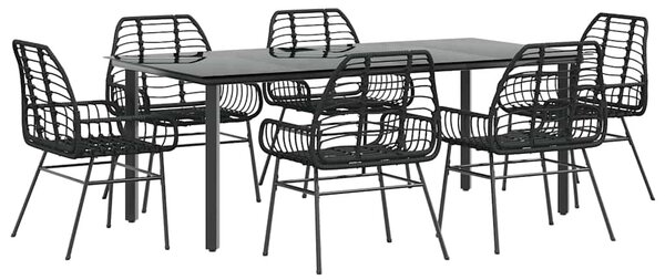 7 részes fekete polyrattan üveg kerti étkezőgarnitúra