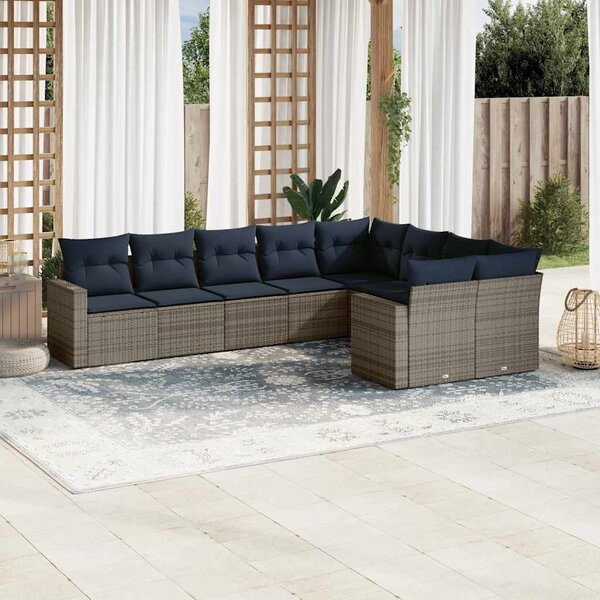 9 részes szürke polyrattan kerti ülőgarnitúra párnával