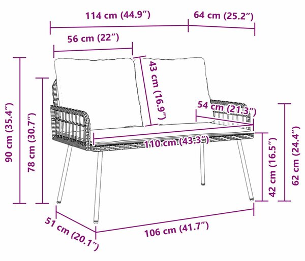 VidaXL Kerti pad párnával Szürke 114 x 64 x 78cm Fém