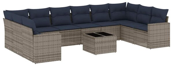 11 részes szürke polyrattan kerti ülőgarnitúra párnákkal