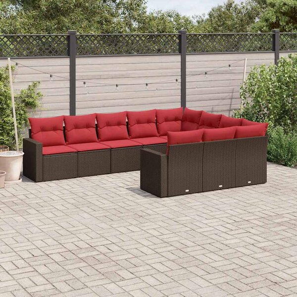 10 részes barna polyrattan kerti ülőgarnitúra párnákkal