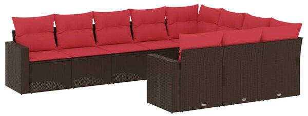 10 részes barna polyrattan kerti ülőgarnitúra párnákkal