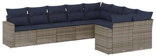 9 részes szürke polyrattan kerti ülőgarnitúra párnával