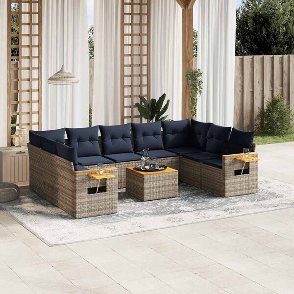 10 részes szürke polyrattan kerti ülőgarnitúra párnával