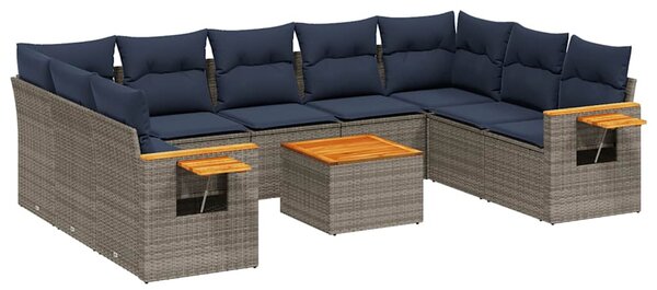 10 részes szürke polyrattan kerti ülőgarnitúra párnával