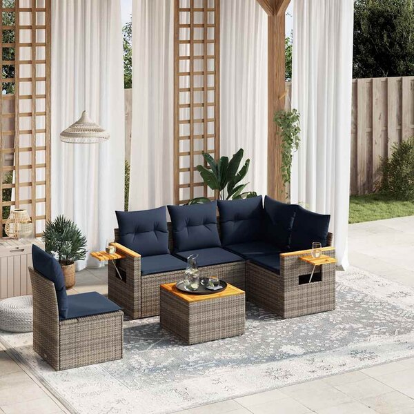 6 részes szürke polyrattan kerti ülőgarnitúra párnával
