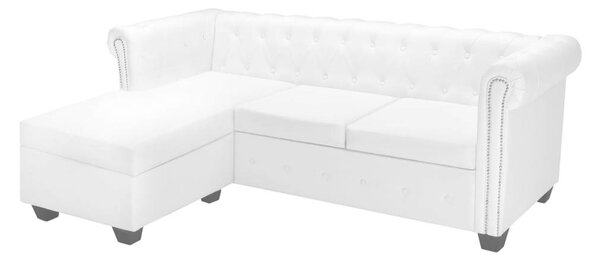 VidaXL L-alakú fehér műbőr Chesterfield kanapé