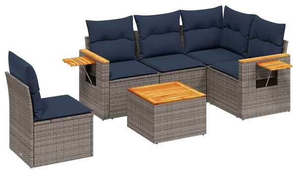 6 részes szürke polyrattan kerti ülőgarnitúra párnával