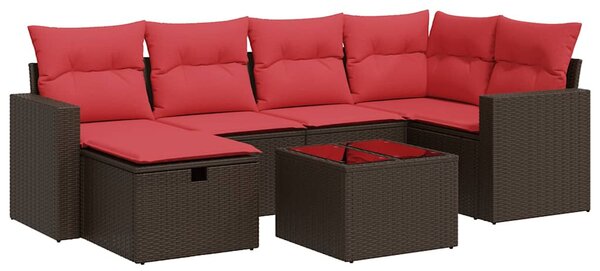7 részes barna polyrattan kerti ülőgarnitúra párnákkal