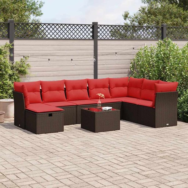 9 részes barna polyrattan kerti ülőgarnitúra párnákkal