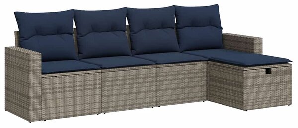 5 részes szürke polyrattan kerti ülőgarnitúra párnákkal