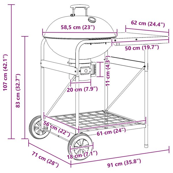 VidaXL Fekete Faszenes Grill Fiókkal és Tetővel 96x72x113 cm