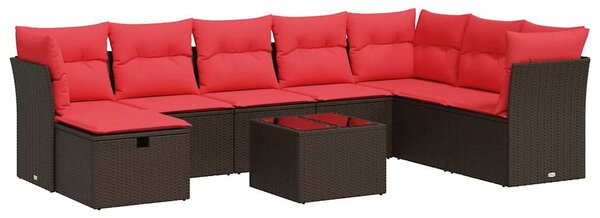 9 részes barna polyrattan kerti ülőgarnitúra párnákkal