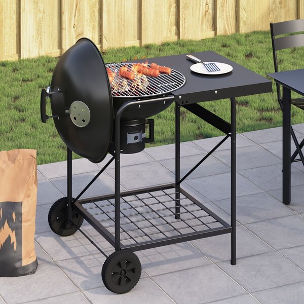 VidaXL Fekete Faszenes Grill Fiókkal és Tetővel 96x72x113 cm