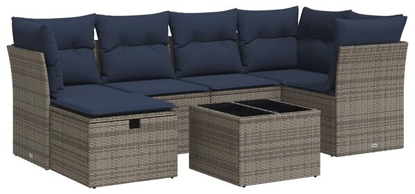7 részes szürke polyrattan kerti ülőgarnitúra párnákkal