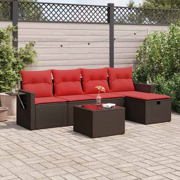 6 részes barna polyrattan kerti ülőgarnitúra párnával