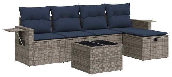 6 részes szürke polyrattan kerti ülőgarnitúra párnákkal