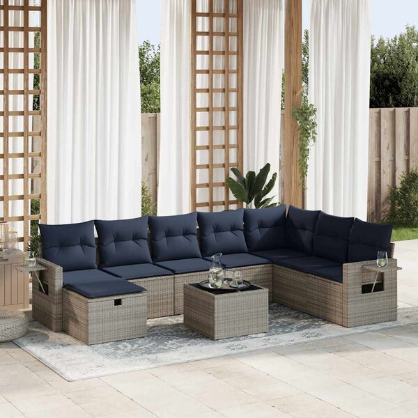 9 részes szürke polyrattan kerti ülőgarnitúra párnákkal