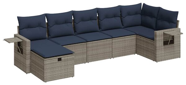 7 részes szürke polyrattan kerti ülőgarnitúra párnákkal