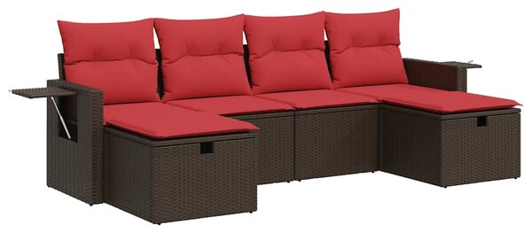 6 részes barna polyrattan kerti ülőgarnitúra párnával