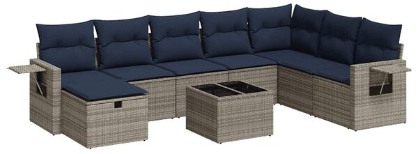 9 részes szürke polyrattan kerti ülőgarnitúra párnákkal