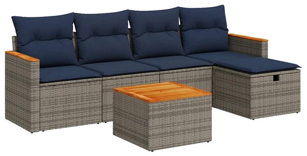 6 részes szürke polyrattan kerti ülőgarnitúra párnákkal
