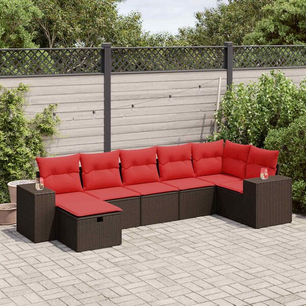 7 részes barna polyrattan kerti ülőgarnitúra párnákkal
