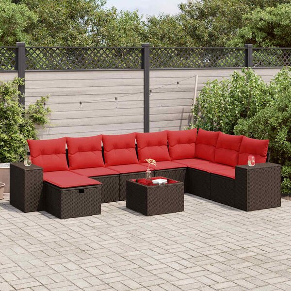 9 részes barna polyrattan kerti ülőgarnitúra párnákkal