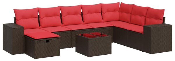 9 részes barna polyrattan kerti ülőgarnitúra párnákkal